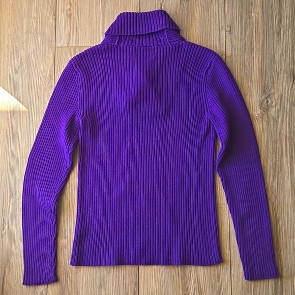 Lauren Ralph Lauren Black Label Purple Ribbed Knit Horsebit Detail Sweater - Picture 4 of 6
